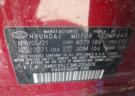 2021 Hyundai Ioniq Hybrid Sel из США, поврежденный, VIN KMHC85LC3MU255826